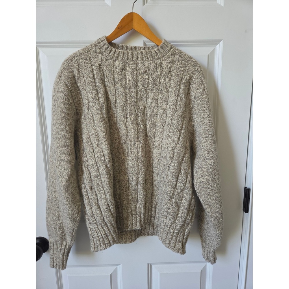 Woolrich Vintage Cable Knit Sweater Oatmeal Marl Tan Crew Neck Mens